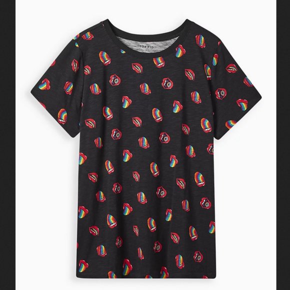 Torrid Black Multi Rainbow Kiss Lip Print Tee Plus Size 5X-28 - Picture 2 of 3